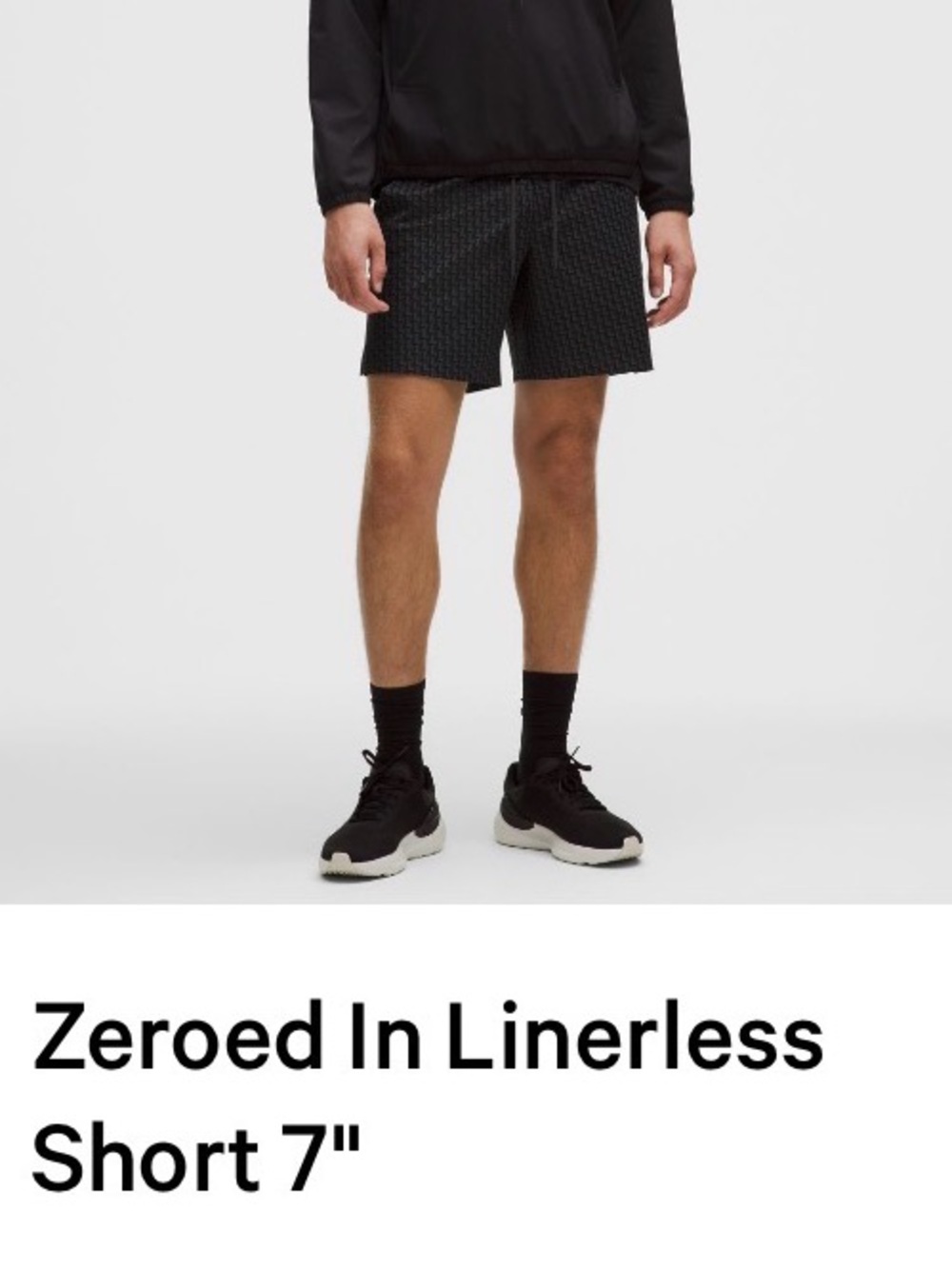 Lululemon Men’s Black Patterned Zeroed In Linerless Shorts 7”